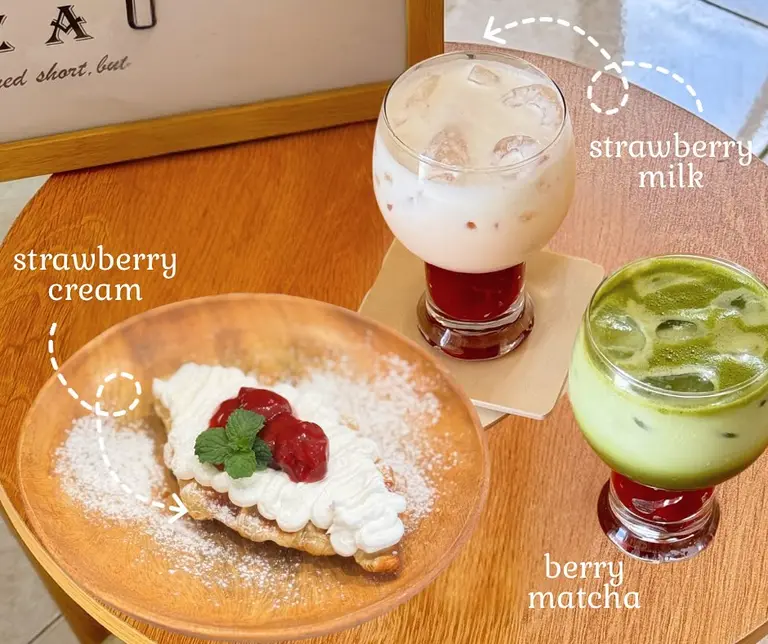 A croffle topped with berries and cream